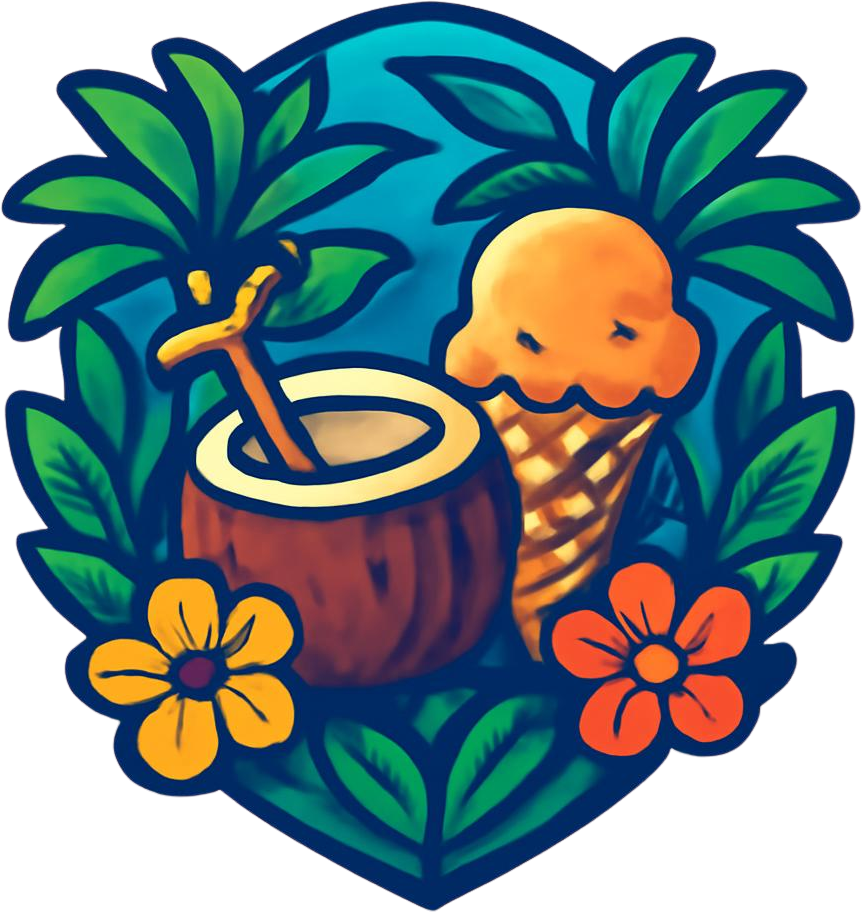 Generate Clean SNS icon design for social media, simple bold shapes instantly recognizable at small size, marine life themed logo as cute summer symbol, simple icon design with minimal flat illustration, featuring coconut a