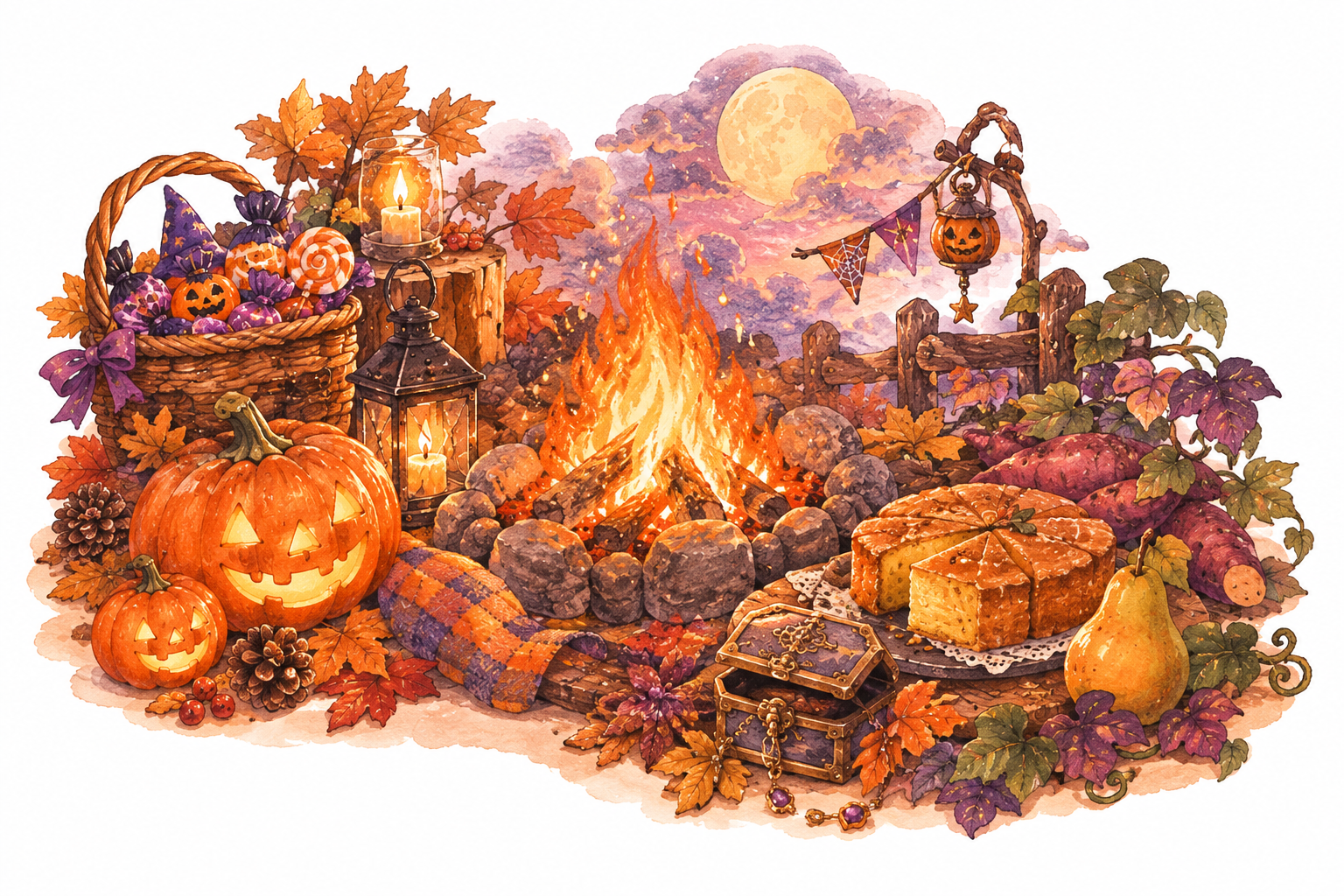 ハロウィン秋夜のほっこり焚き火囲み