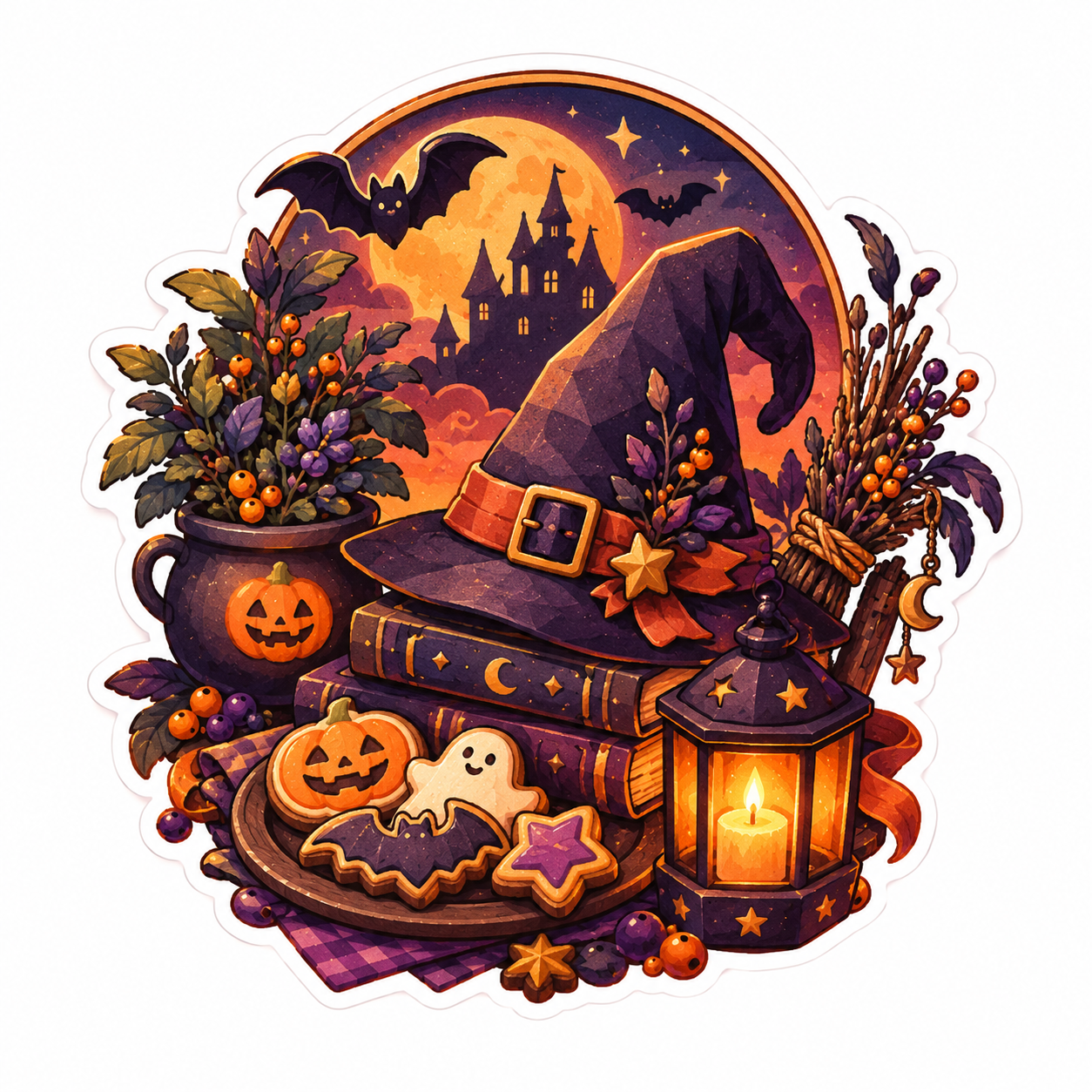 魔女帽子と秋のハロウィン飾り