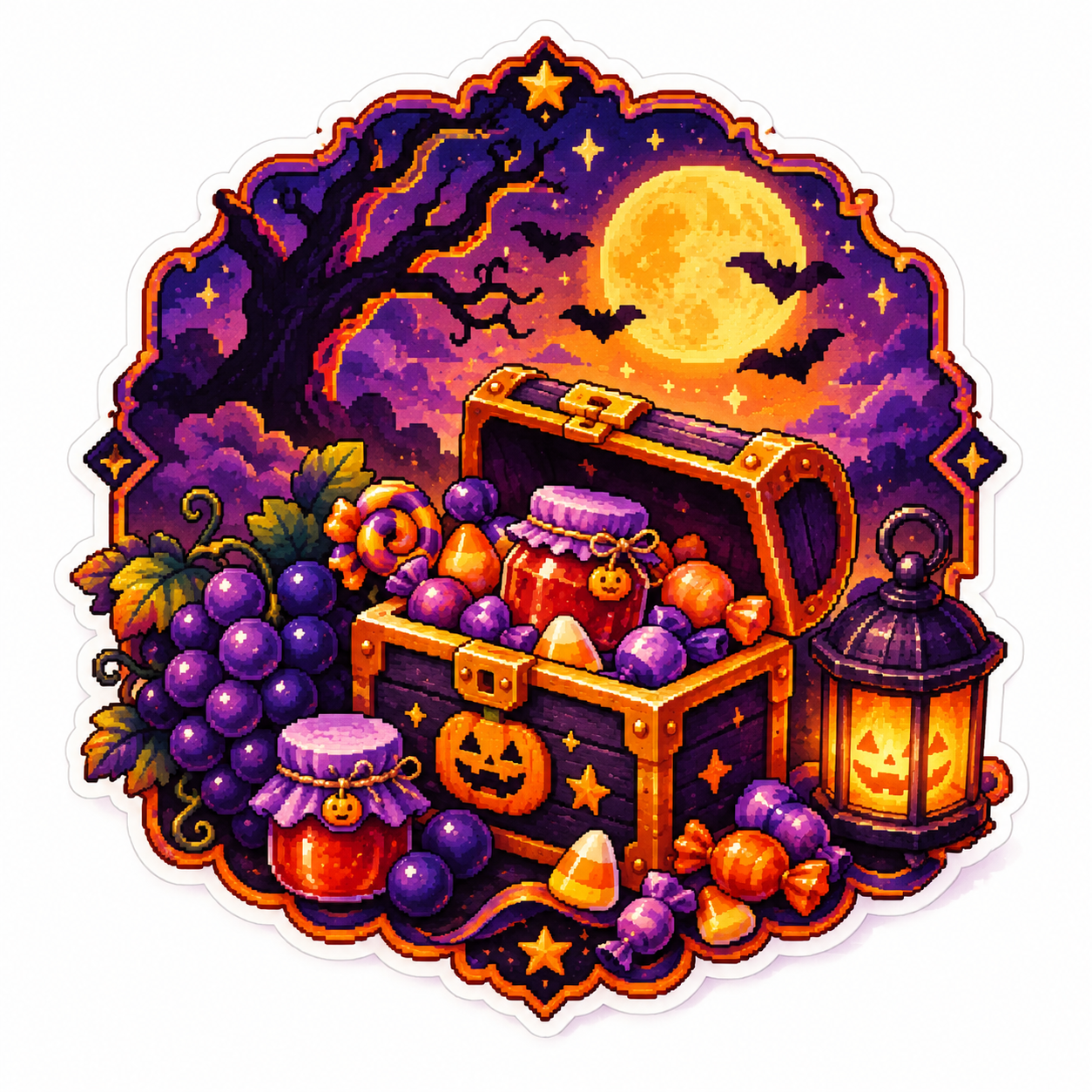 ハロウィンの宝箱と満月ステッカー