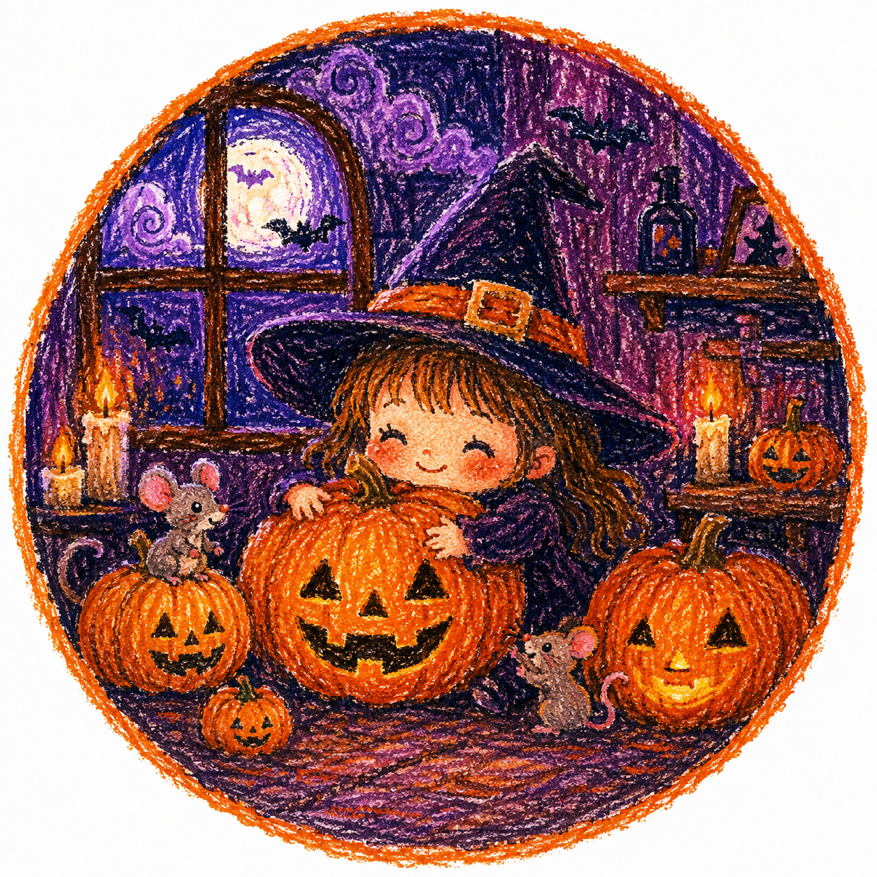 かぼちゃを抱く小さな魔女の夜 コピー