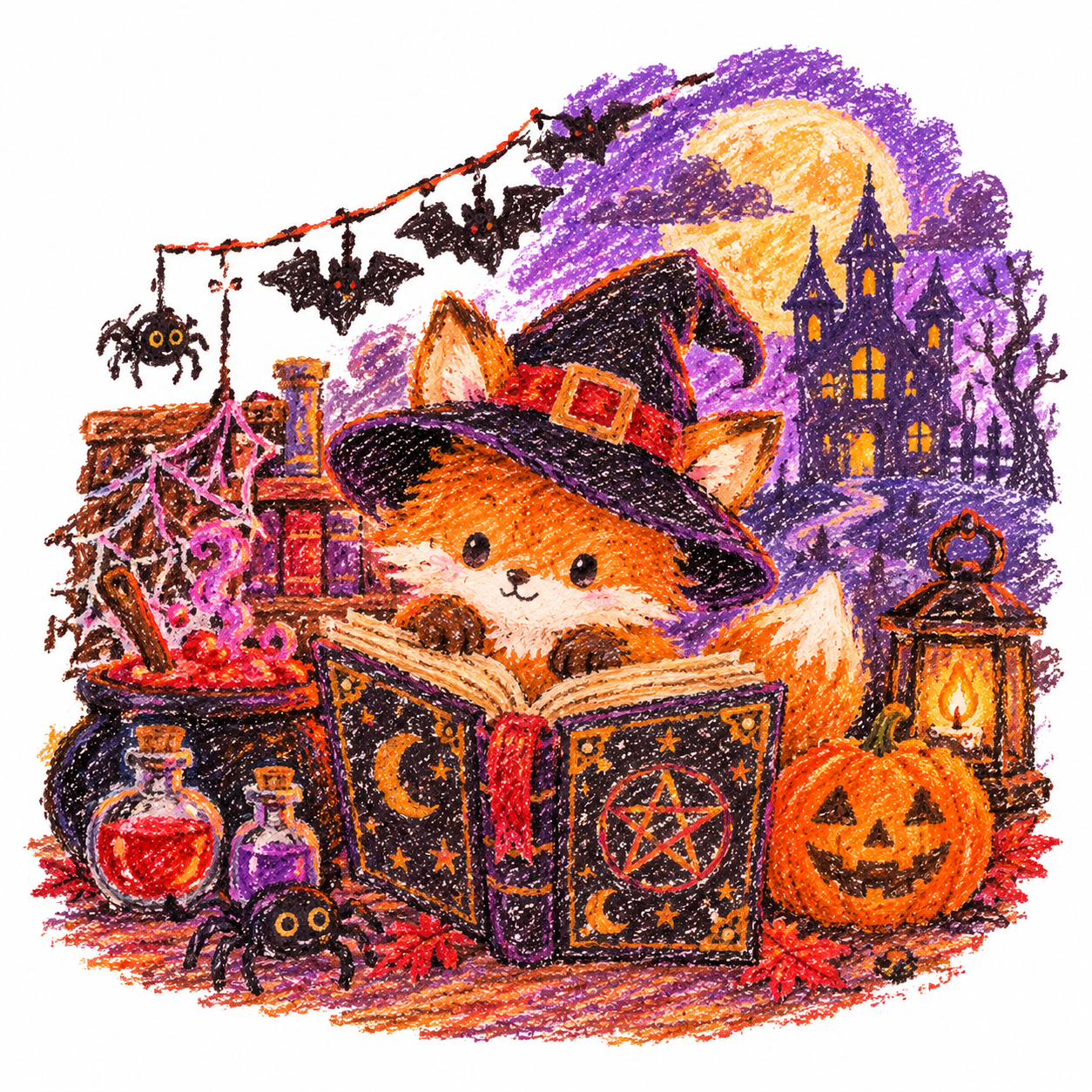 クレヨン風キツネ魔女のハロウィン工房